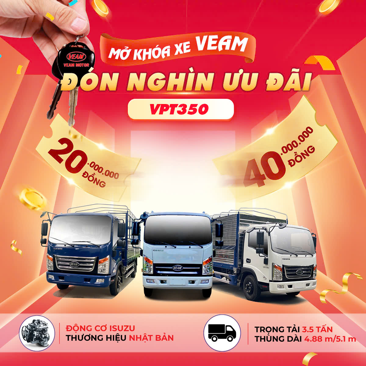 Nhận ưu đãi đến 40 triệu cho xe Veam VPT350 trong tháng 10