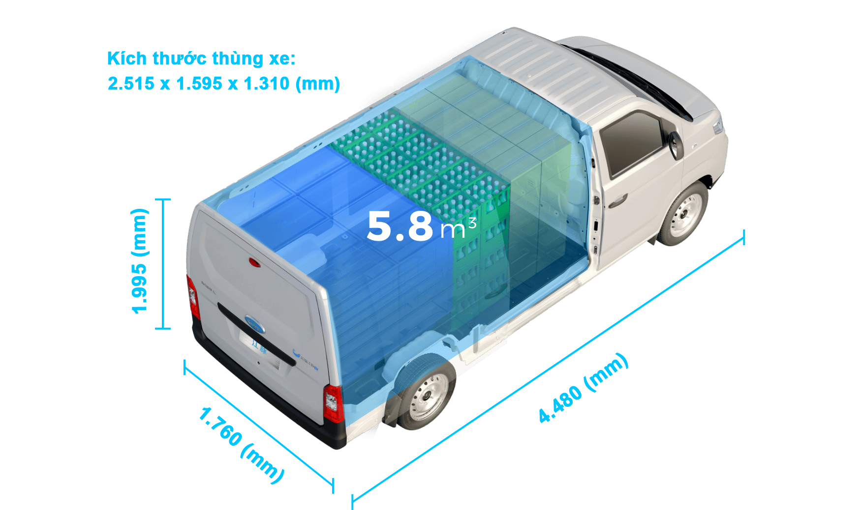 Xe van điện Veam Karry E5 2 chỗ tải trọng 945 KG